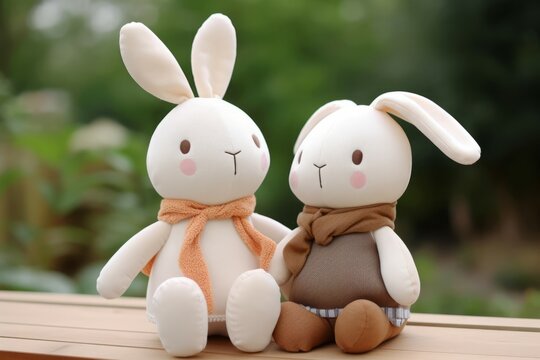 Plush toy rabbit cute couple dolls. Holiday stuff fun soft art. Generate Ai