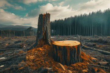 deforestation and forest destruction, natural and environmental disaster, tree damage and climate change concept