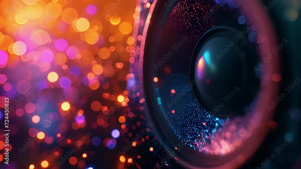 Poster a closeup of a single speaker seemingly ordinary and unuming until it suddenly bursts into a dazzlin