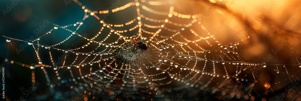 Wall mural texture of cobwebs and intricate shapes covered with dew.generative ai