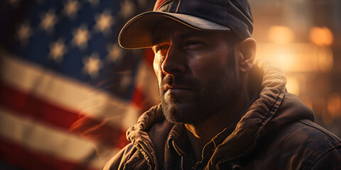 Serviceman with American flag