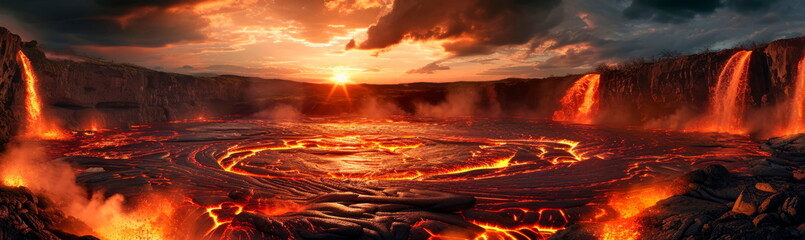 large lake filled with lava that serves as a hellish waterfall. . Generative AI