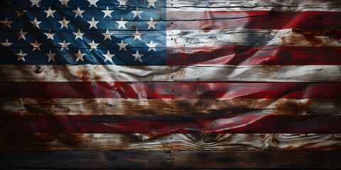 American flag on wooden floor