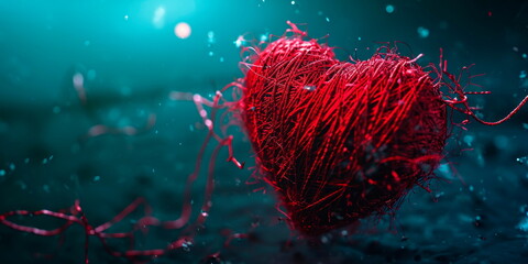 the heart is sewn with threads concept for Valentine's Day . Generative AI
