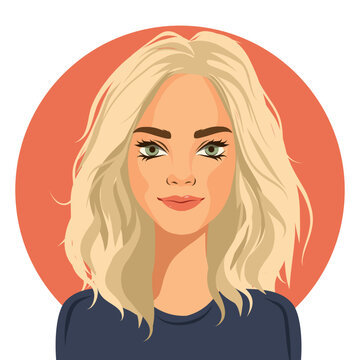 Portrait of a cute blonde girl. Avatar girl. Pink color palette. Hairstyle. Postcard, poster. Icon. Activist. feminism. Vector flat illustration