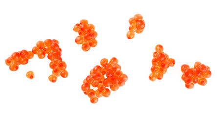 Delicious red caviar isolated on a white background, view from above. Seafood, Salmon caviar.