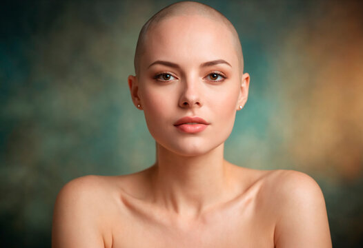 Portrait of a beautiful young bald woman with clear