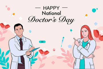 Vector world doctors day vector illustration for greeting card or background with medical equipment image.