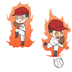 オーラが出ている野球のピッチャーのイラスト2パターン・男子