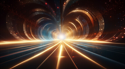 high speed colorful light trails tunnel concept illustration - obrazy, fototapety, plakaty