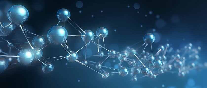 Abstract connection of transparent hydrogen molecules on a blue background