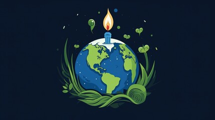 Earth hour background, cartoon illustrations promoting reduced energy consumption,AI generated.