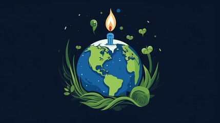 Fototapeta premium Earth hour background, cartoon illustrations promoting reduced energy consumption,AI generated.