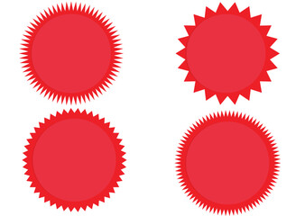 Set of vector starburst, sunburst badges. Nine different color. Simple flat style Vintage labels. Design elements. Colored stickers. A collection of different types and colors icon.