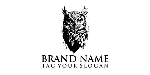 black owl illustration logo