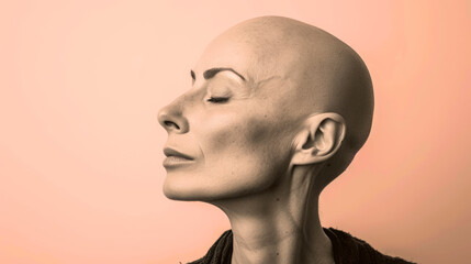 image showcasing a confident bald woman,