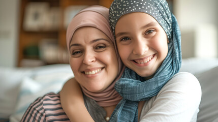  a confident cancer kid patient with mother