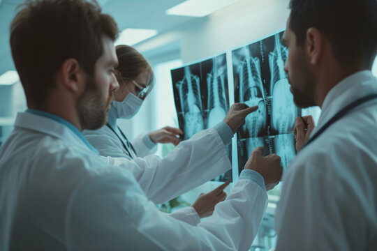 Group Of Doctors Checking X-rays In A Hospital