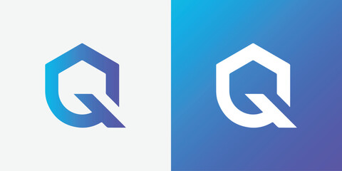 Q letter shield security logo design vector graphics - obrazy, fototapety, plakaty