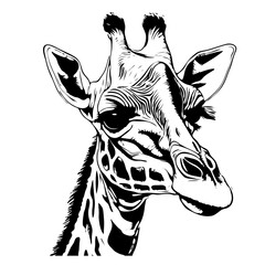 Black and white giraffe head on white background. Vector illustration, SVG files