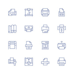 Printer line icon set on transparent background with editable stroke. Containing cloud, paperroll, largeformat, printer.