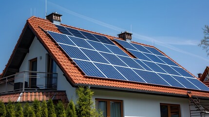 Fototapeta premium Solar panels being installed on homes or appearing on roofs
