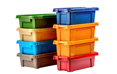 Organize with Plastic Storage Bins on Transparent Background