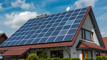 Fototapeta premium Solar panels being installed on homes or appearing on roofs