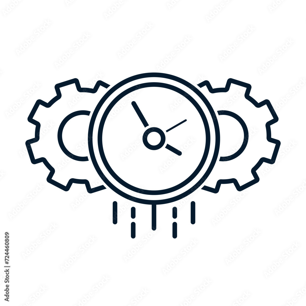 Poster time management concept, quick response from support service. vector linear icon isolated on white b