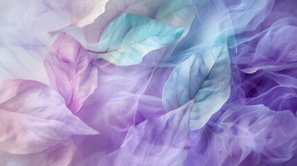 Lavender Mint Fusion: Close-up of dry sycamore and birch leaves with hues of lavender and mint.