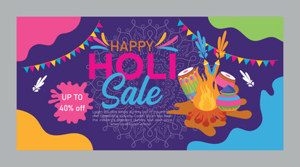 Happy Holi colorful banner template indian hinduism festival celebration, social media poster design
 and horizontal banner template for Holi festival celebration