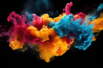 Colorful Ink Mixed With Water on Black Background, Mesmerizing Fluid Art Creation, Splash of color...