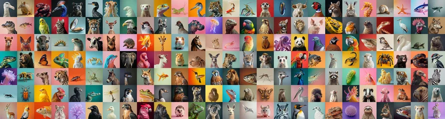 Panorama of many different wild animal studio portraits © Robert Kneschke