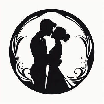 Silhouette of a bride and groom on a white background.