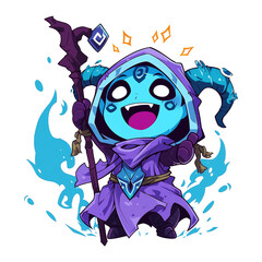 Witch game character with water and ice magic elements. Cute witch design cartoon