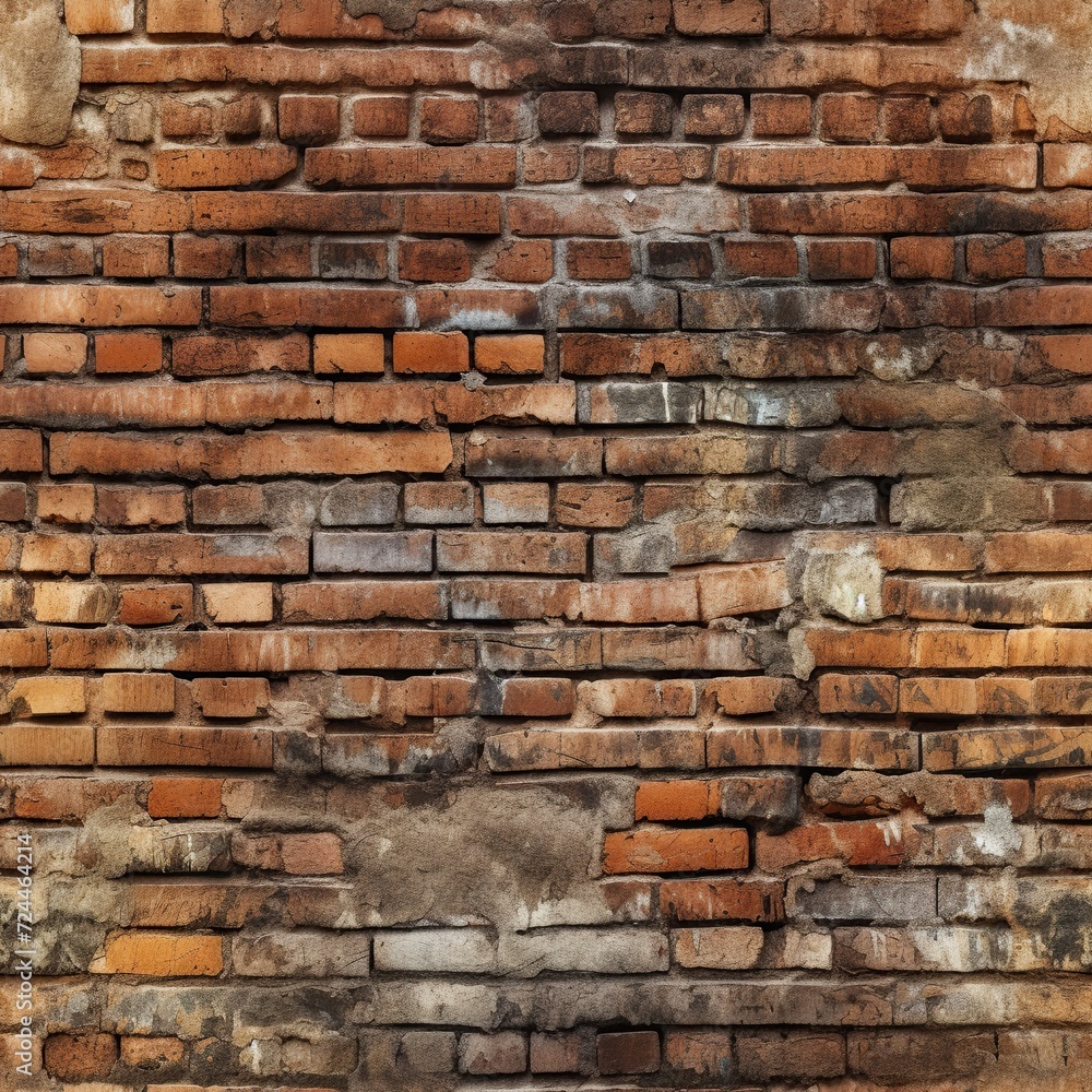 Poster weathered old red brick wall endless texture, seamless pattern tile background.