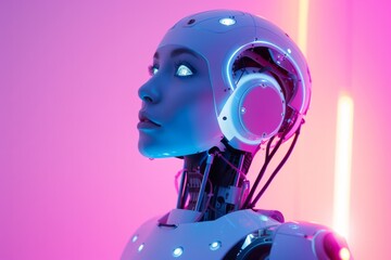 Female Robot Against Magical Gradient Backdrop Offers Room For Custom Text