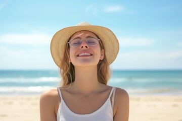 Happy Young Woman Enjoying Sunny Day At The Beach