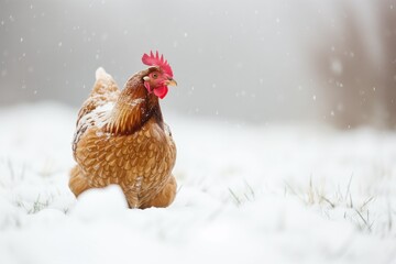 Hen Grazing In The Snow