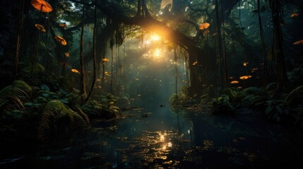 Mystical jungle, fantasy dark rainforest. - obrazy, fototapety, plakaty