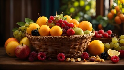 Panier en osier de fruits frais