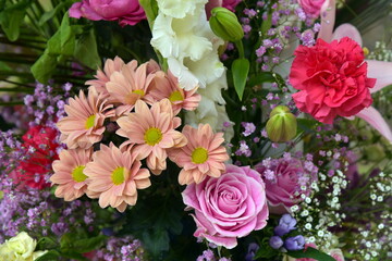 Beautiful colorful mixed flower bouquet.  Chrysanthemum, rose, carnation.  - 724466208