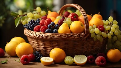 Panier en osier rempli de fruits frais