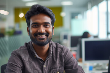 Generative AI Image of Indian Man with Smiling Expression in Office