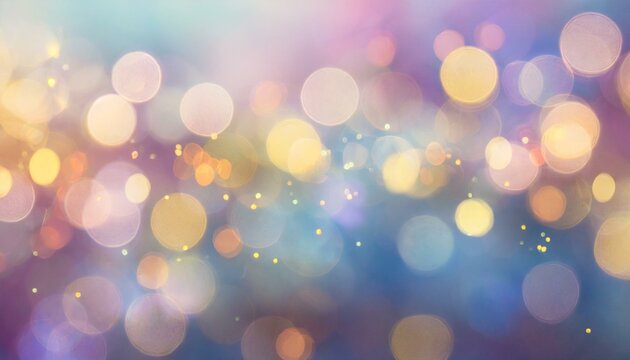 abstract background of bokeh, Abstract blur bokeh banner background. Rainbow colors, pastel purple, blue, gold yellow, white silver, pale pink bokeh background