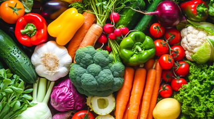Fototapeta na wymiar Vibrant background featuring a variety of fresh vegetables