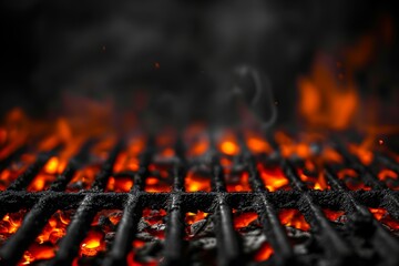 Empty Fired Barbecue on Black Style - obrazy, fototapety, plakaty