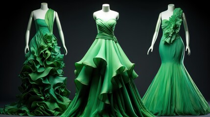 Elegance in Emerald: A Collection of Luxurious Green Evening Gowns Showcasing Artistry and Style
