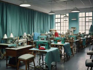 Fototapeta na wymiar spacious sewing workshop on textile factory