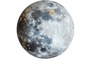 Round Painting Of The Moon With Acrylic Paints With Volume Gray With Bronze On White Background